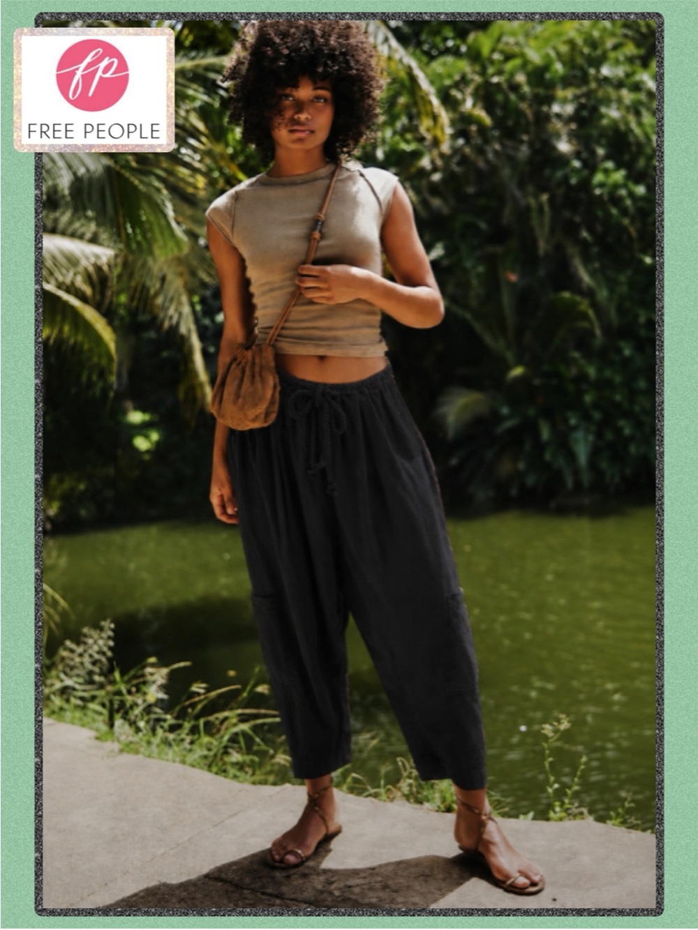 🆕 Free People Kahlani Harem Pull On Pants Rope Tie Elastic Waist Black